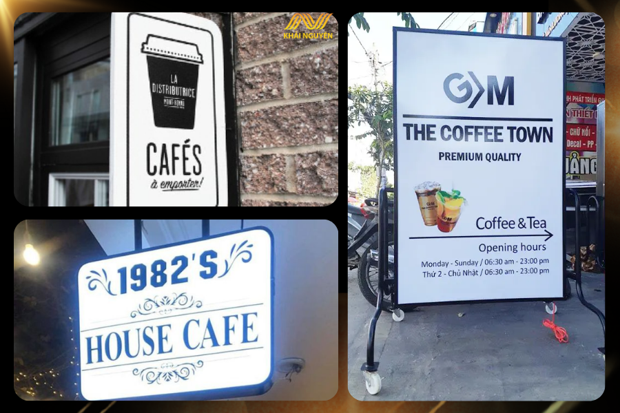 Biển vẫy vuông hay chữ nhật là lựa chọn phổ biến cho biển vẫy quán cafe tại mặt tiền phố.