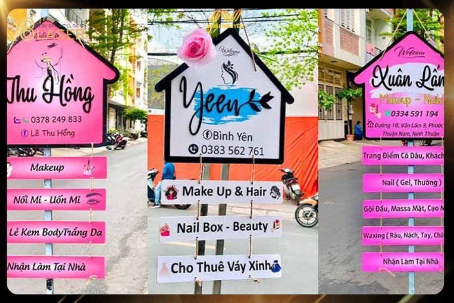 Nhiều cửa hàng makeup đầu tư biển vẫy để thu hút khách hàng