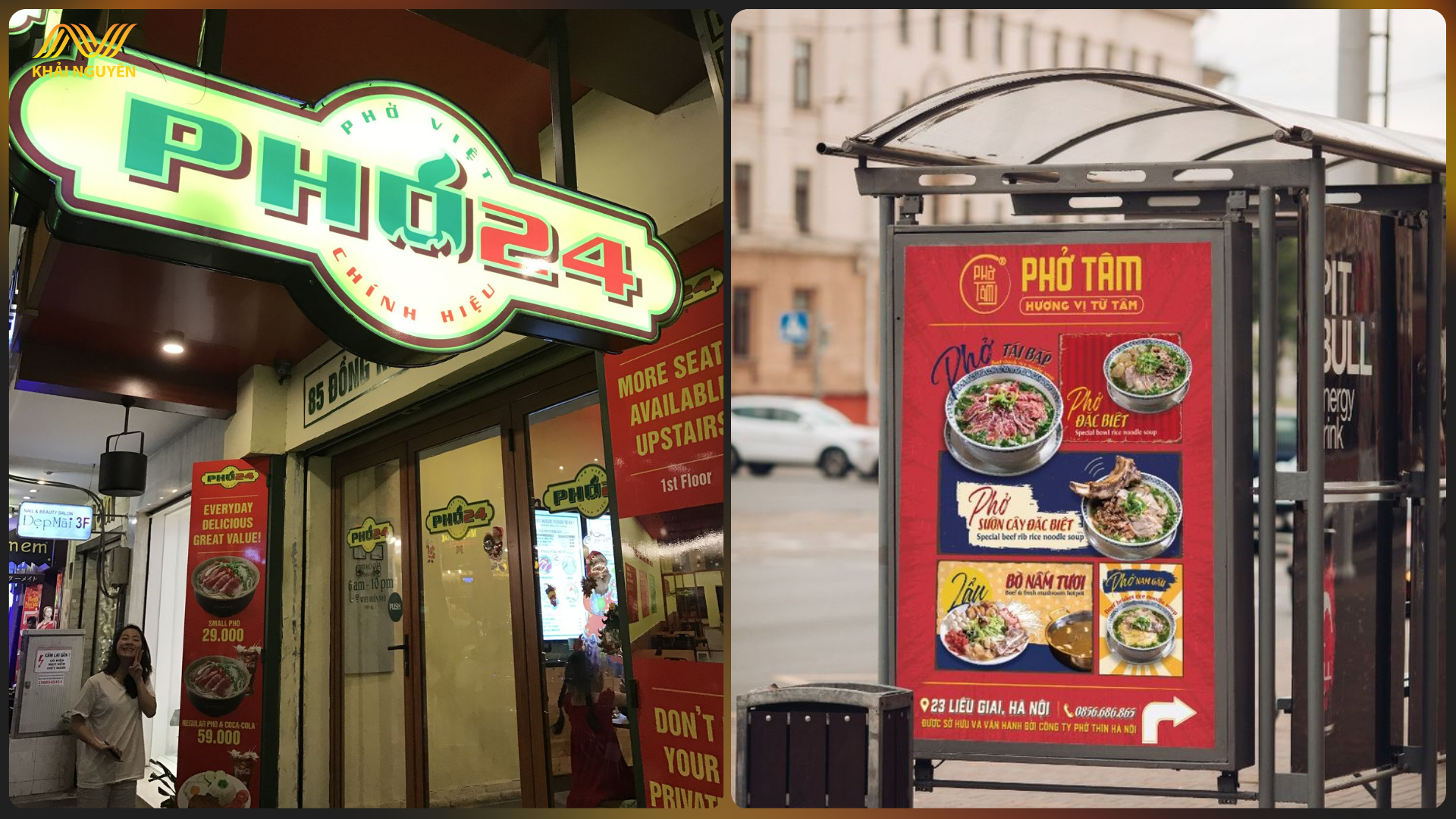 Chi phí biển vẫy quán phở phụ thuộc vào kích thước và chất liệu thi công