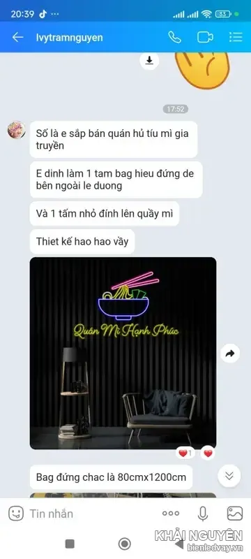 Biển vẫy LED quán ăn Mì Hạnh Phúc do Khải Nguyên thi công