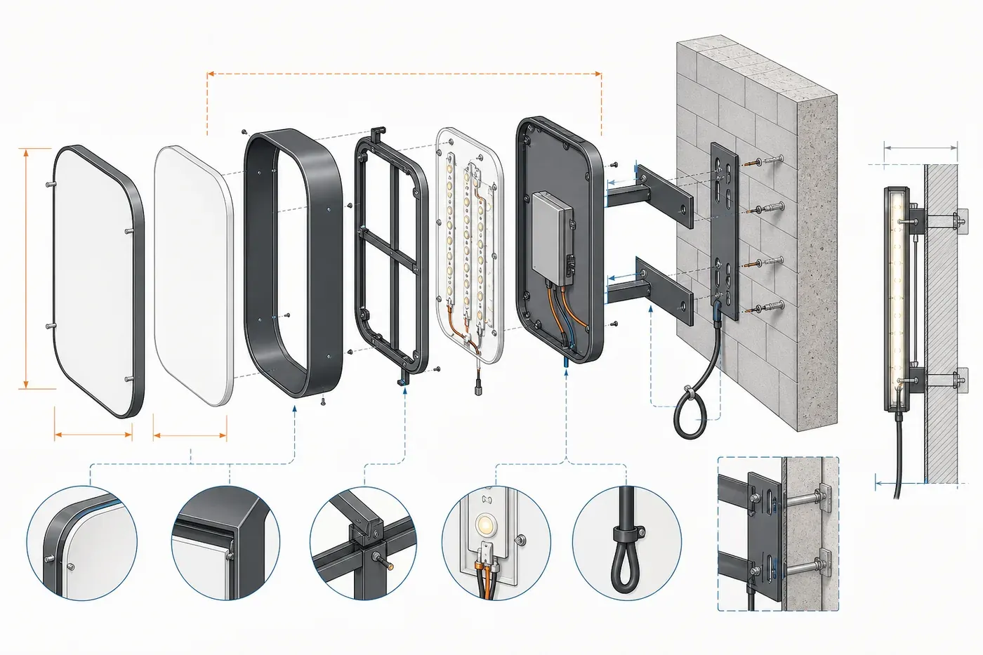 Minh họa các lớp cấu tạo và điểm treo trong bản vẽ biển vẫy