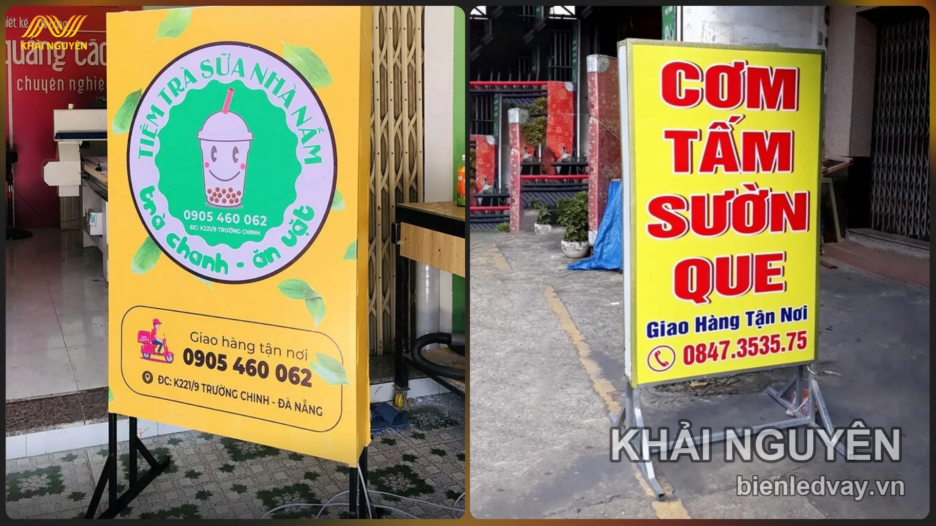 Hộp đèn đứng hai mặt có chân đế và tay cầm