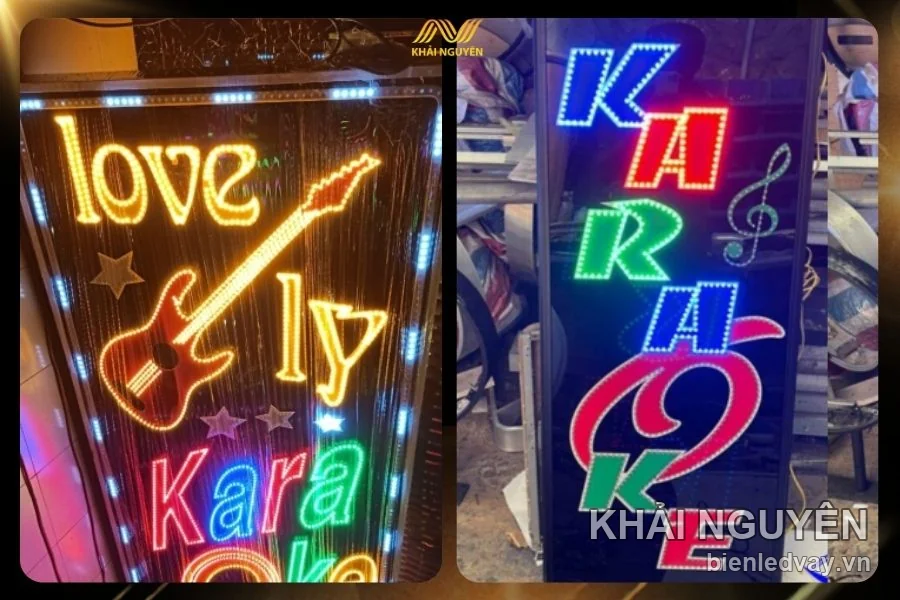 Mẫu biển vẫy karaoke dùng màu sáng nổi trên nền tối