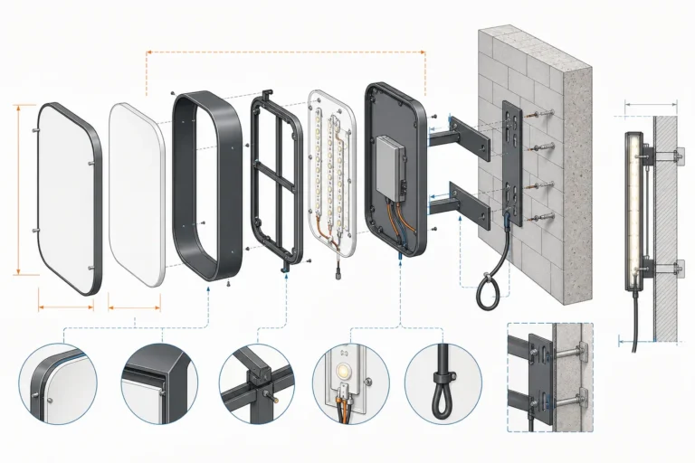 Minh họa các lớp cấu tạo và điểm treo trong bản vẽ biển vẫy