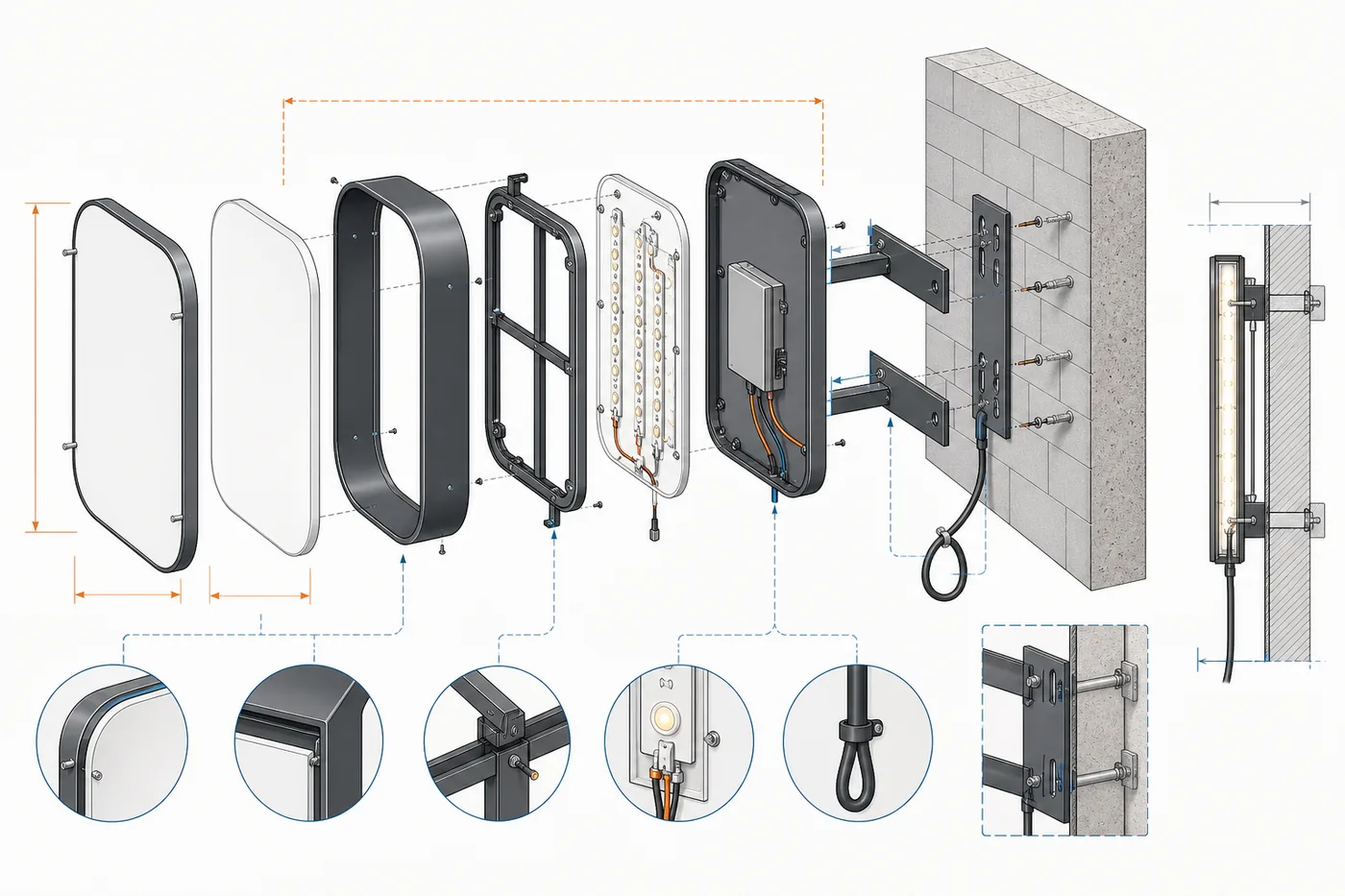 Minh họa các lớp cấu tạo và điểm treo trong bản vẽ biển vẫy
